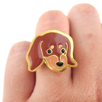 Dachshund Weiner Puppy Dog Face Shaped Adjustable Animal Ring | DOTOLY