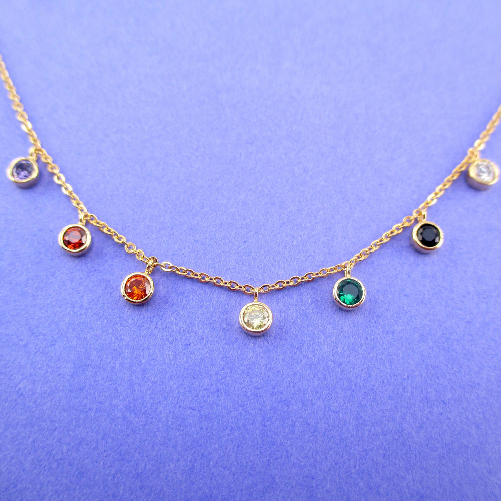 Dainty Colorful Rainbow Rhinestone Charm Necklace in Gold | DOTOLY