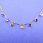 Dainty Colorful Rainbow Rhinestone Charm Necklace in Gold | DOTOLY
