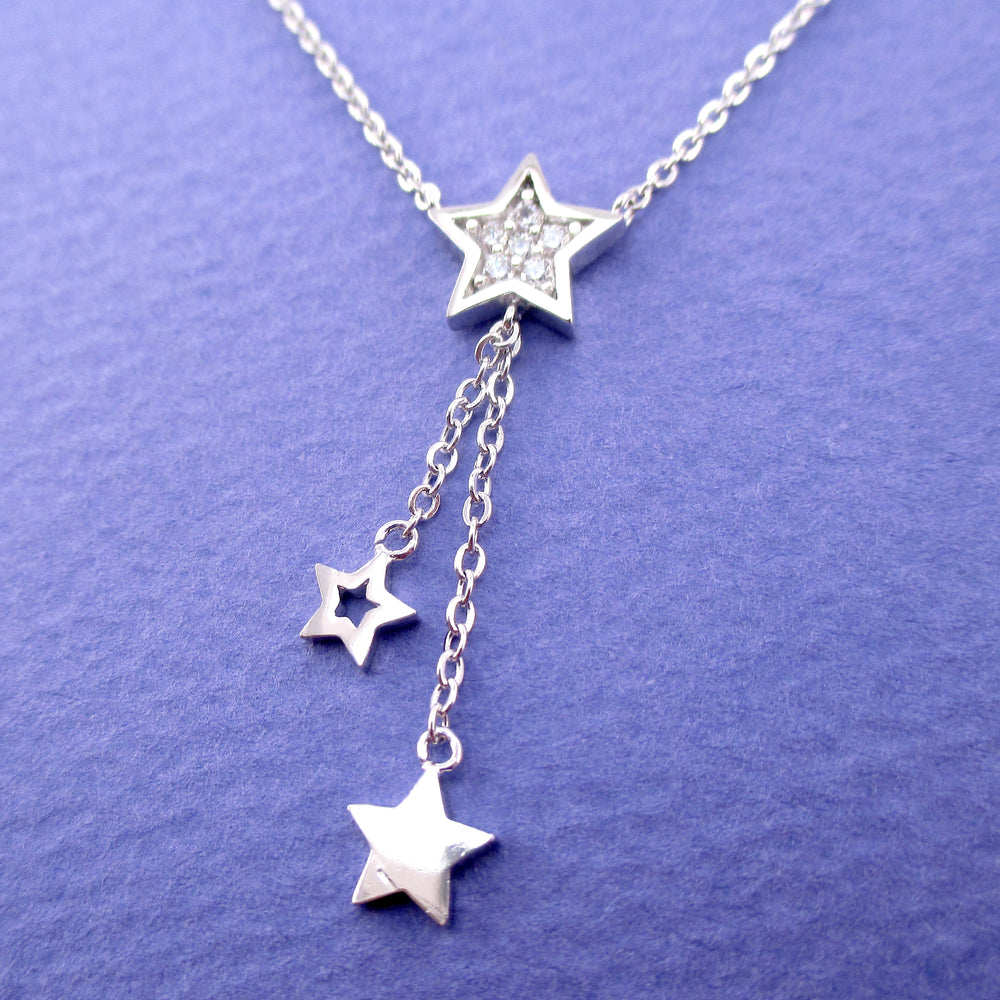 Dainty Dangling Stars Shaped Lariat Choker Necklace in Gold or Silver