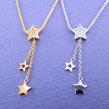Dainty Dangling Stars Shaped Lariat Choker Necklace in Gold or Silver