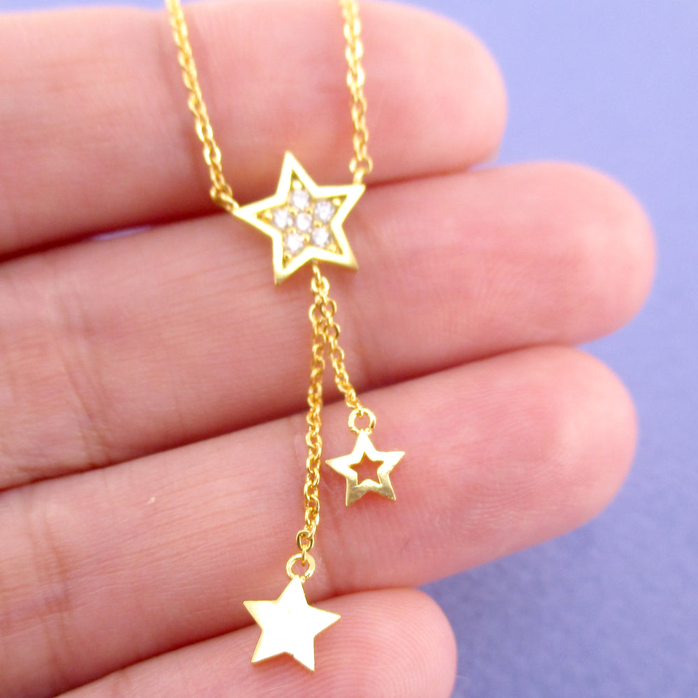 Dainty Dangling Stars Shaped Lariat Choker Necklace in Gold or Silver