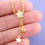 Dainty Dangling Stars Shaped Lariat Choker Necklace in Gold or Silver
