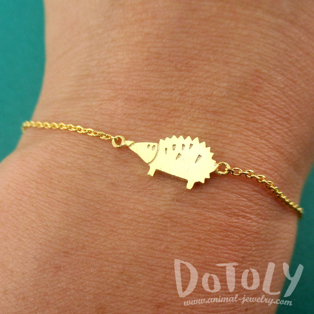 Dainty Hedgehog Porcupine Shaped Charm Bracelet in Gold | DOTOLY