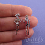 Dancing Skeletons Shaped Coco Dangle Drop Stud Earrings in Silver