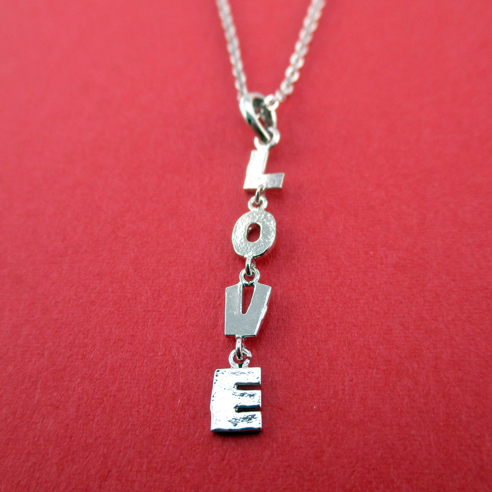 Dangling L. O. V. E. Love Letters Shaped Pendant Necklace in Silver