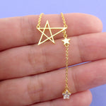 Dangling Stars Shaped Star Shaped Rhinestone Stargazer Drop Necklace