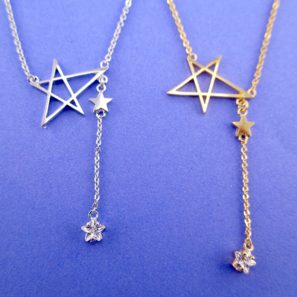 Dangling Stars Shaped Star Shaped Rhinestone Stargazer Drop Necklace