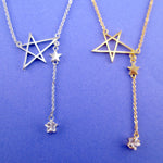 Dangling Stars Shaped Star Shaped Rhinestone Stargazer Drop Necklace