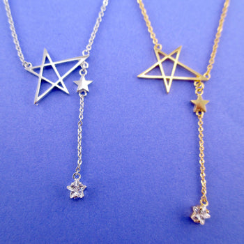 Dangling Stars Shaped Star Shaped Rhinestone Stargazer Drop Necklace