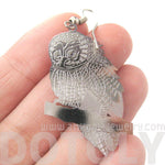 Detailed Barn Owl Shaped Dangle Earrings in Silver | Animal Jewelry