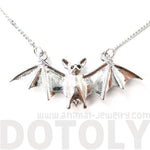Detailed Bat Shaped Animal Pendant Necklace in Shiny Silver | DOTOLY