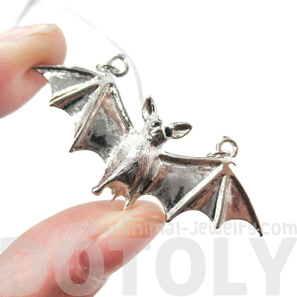 Detailed Bat Shaped Animal Pendant Necklace in Shiny Silver | DOTOLY