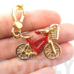 Detailed Bicycle With Basket Pendant Necklace in Red and Gold | DOTOLY
