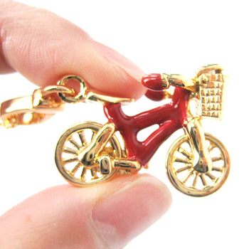 Detailed Bicycle With Basket Pendant Necklace in Red and Gold | DOTOLY