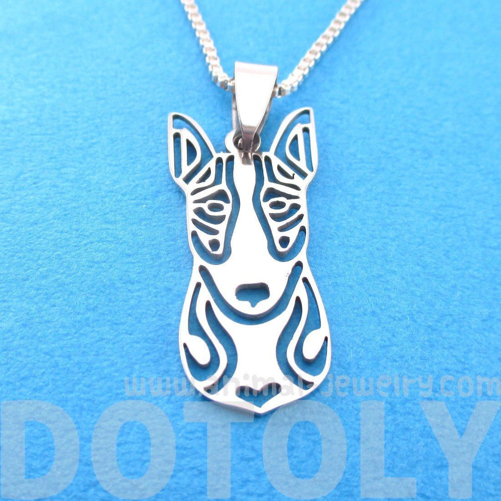 Bull Terrier Shaped Cut Out Pendant Necklace in Silver