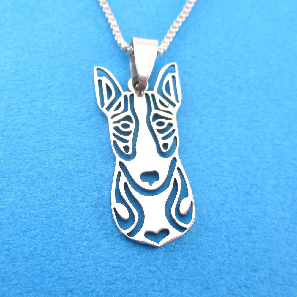 Bull Terrier Shaped Cut Out Pendant Necklace in Silver