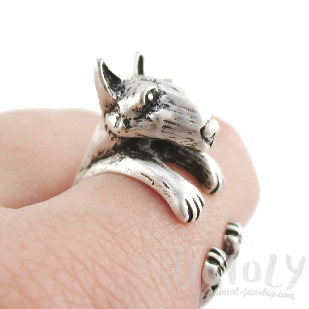 3D Bull Terrier Dog Shaped Animal Wrap Ring in Silver