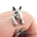 3D Bull Terrier Dog Shaped Animal Wrap Ring in Silver