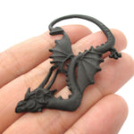 Detailed Dragon Shaped Animal Themed Ear Cuff in Black | DOTOLY