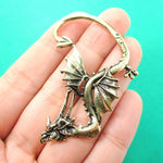 Detailed Dragon Shaped Animal Themed Ear Cuff in Brass | DOTOLY