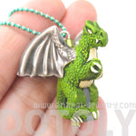 Dragon Shaped Porcelain Ceramic Targaryen Pendant Necklace in Green