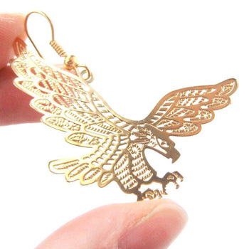 Detailed Eagle Hawk Bird Shaped Dangle Earrings in Gold | DOTOLY