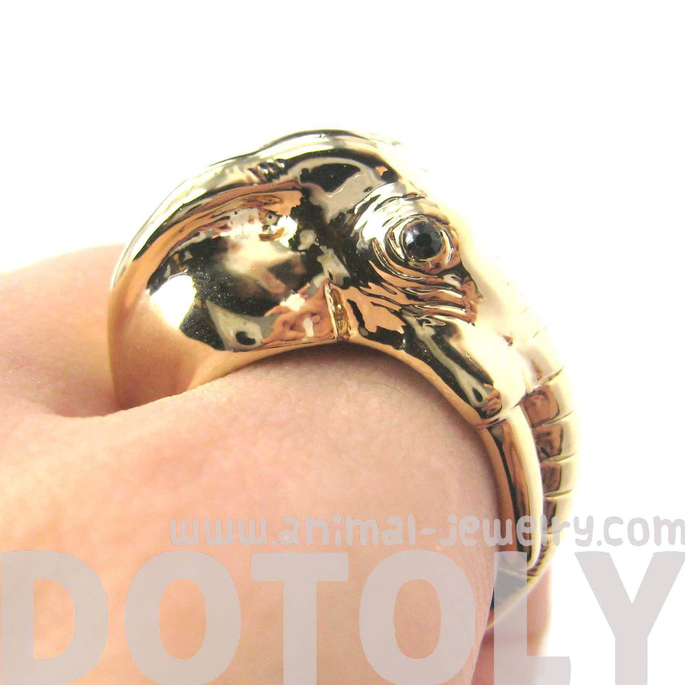 Detailed Elephant Head Shaped Animal Ring in Shiny Gold | Sizes 7 to 9