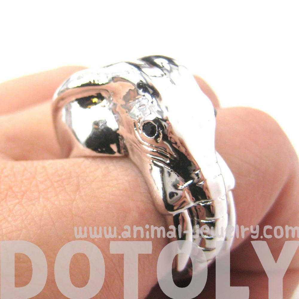 Detailed Elephant Head Shaped Animal Ring in Shiny Silver | Size 7 - 9