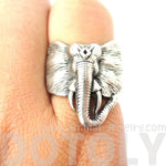Detailed Elephant Head Shaped Animal Ring in Silver
