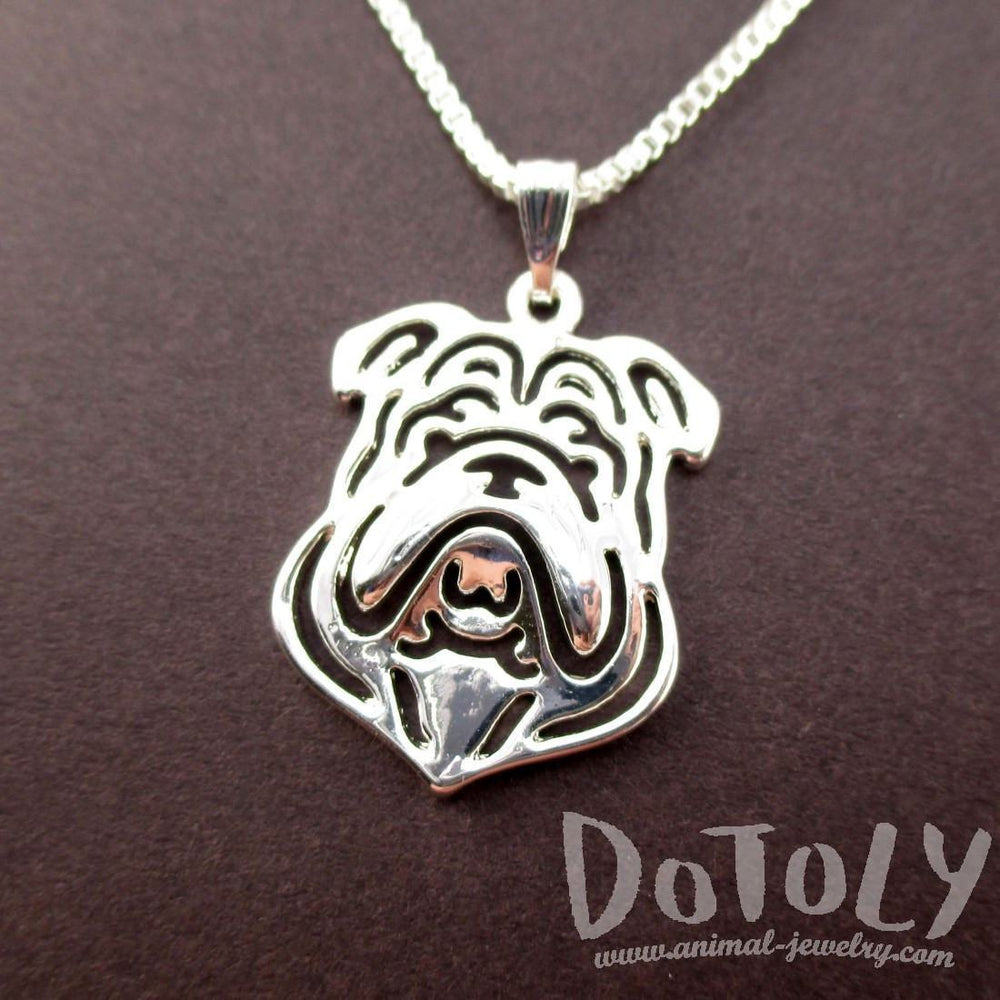 English Bulldog Shaped Cut Out Pendant Necklace in Silver