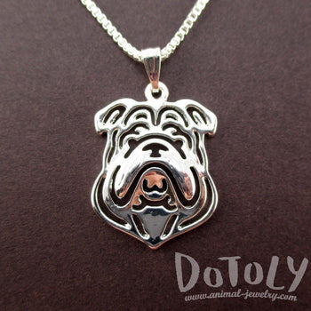 English Bulldog Shaped Cut Out Pendant Necklace in Silver