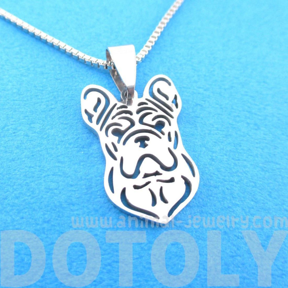 French Bulldog Shape Cut Out Pendant Necklace in Silver