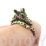 Detailed Giraffe Shaped Spotted Animal Wrap Ring in Brass | DOTOLY
