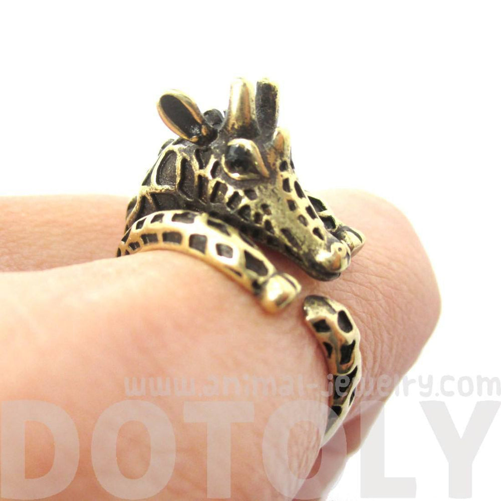Detailed Giraffe Shaped Spotted Animal Wrap Ring in Brass | DOTOLY