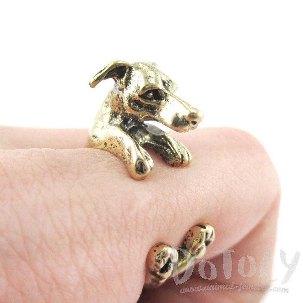 Greyhound Dog Shaped Animal Wrap Around Ring in Brass