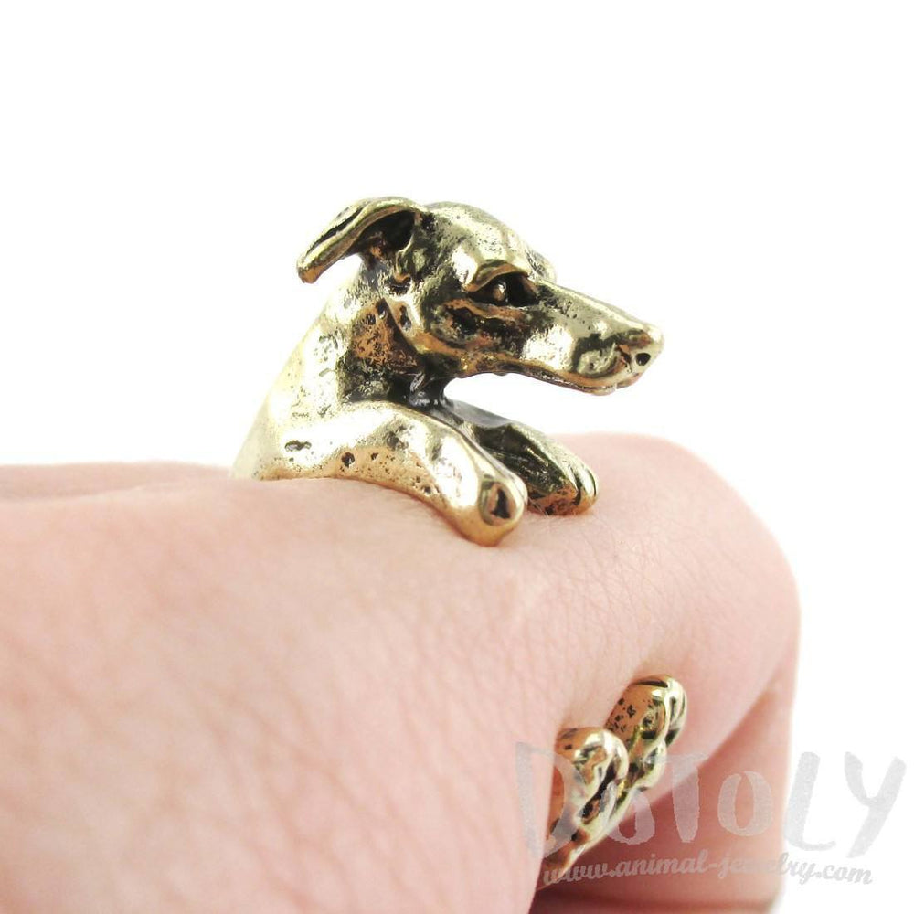 Greyhound Dog Shaped Animal Wrap Around Ring in Brass