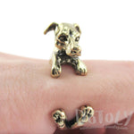 Greyhound Dog Shaped Animal Wrap Around Ring in Brass