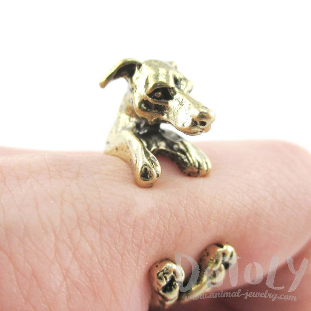 Greyhound Dog Shaped Animal Wrap Around Ring in Brass