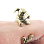 Greyhound Dog Shaped Animal Wrap Around Ring in Brass