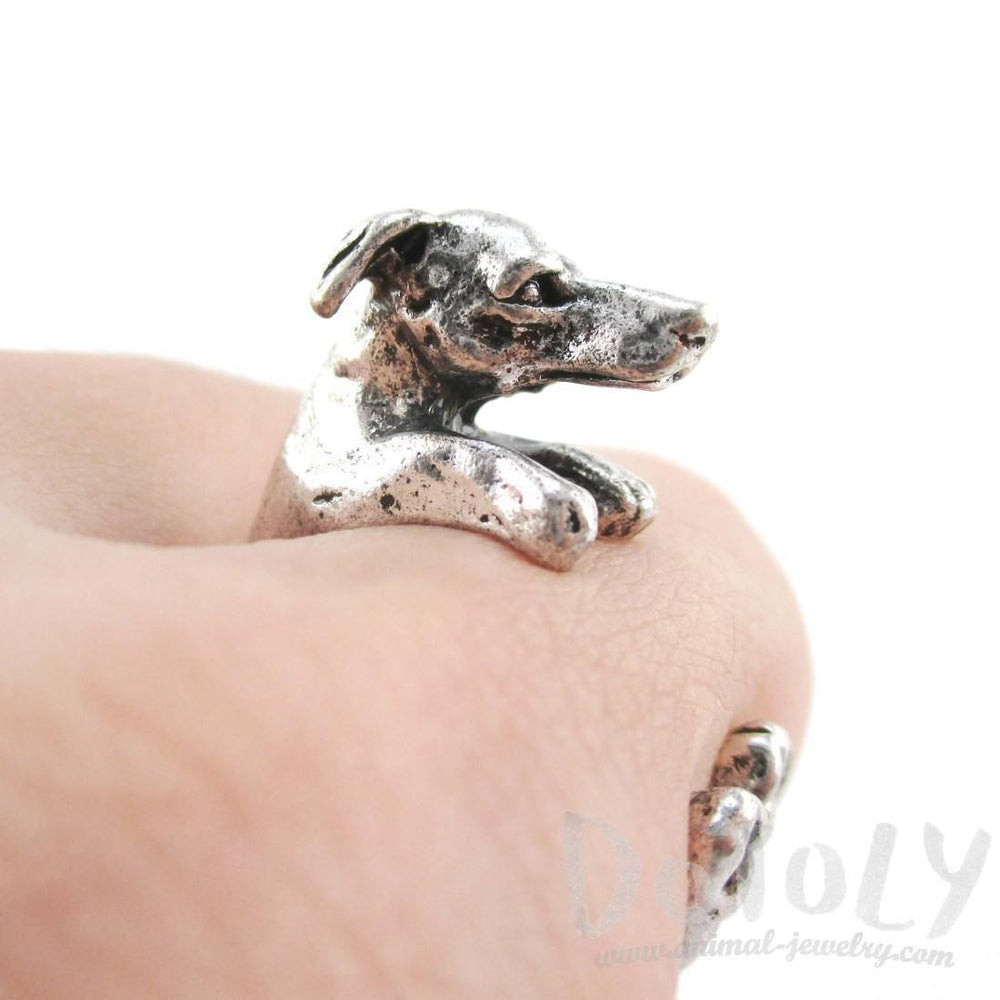 Greyhound Dog Shaped Animal Wrap Around Ring in Silver