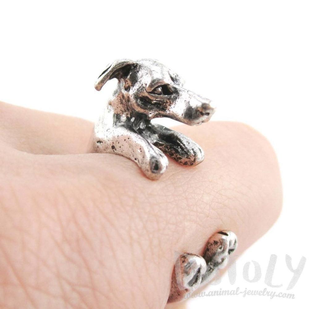 Greyhound Dog Shaped Animal Wrap Around Ring in Silver