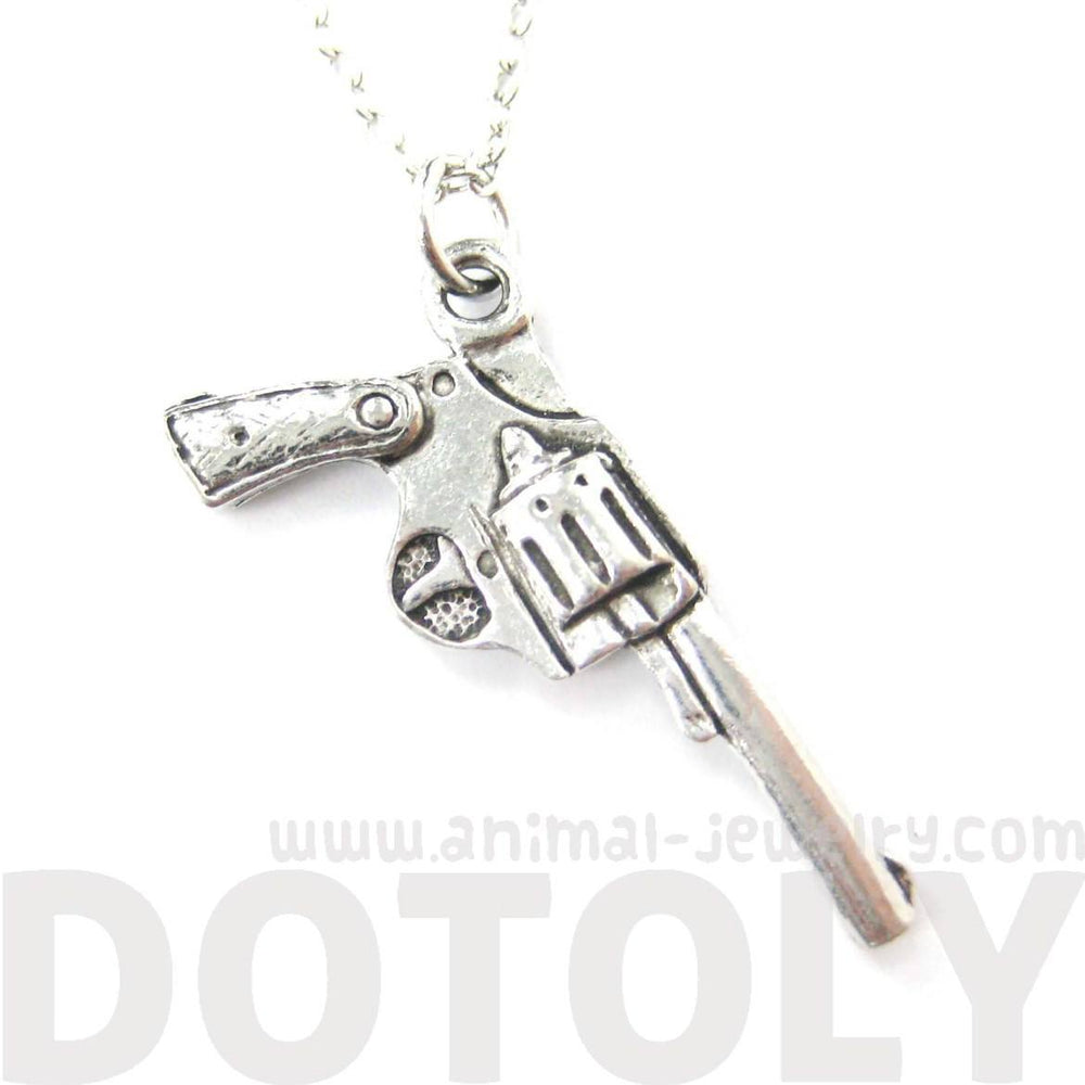 Detailed Gun Pistol Revolver Shaped Charm Necklace | MADE IN USA