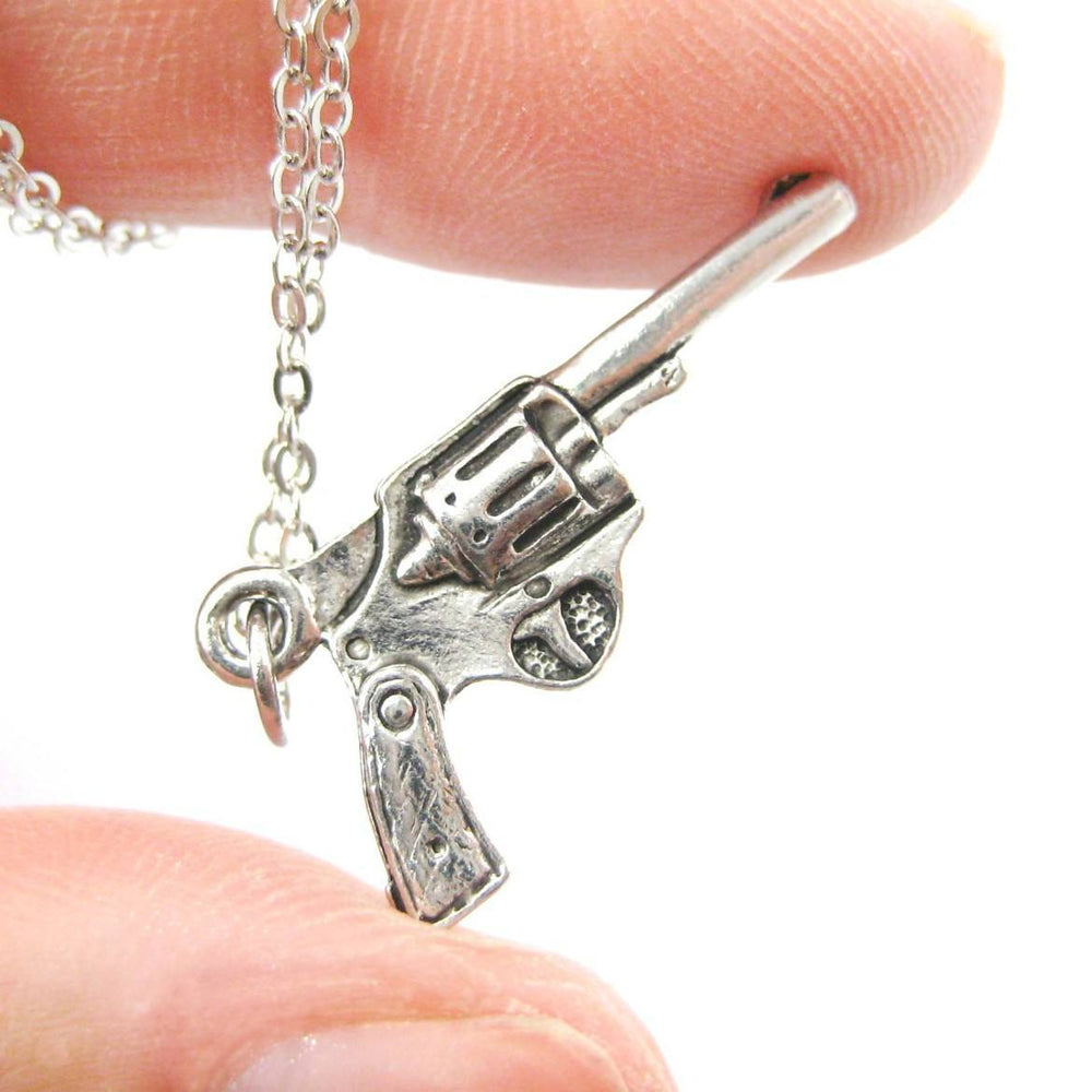 Detailed Gun Pistol Revolver Shaped Charm Necklace | MADE IN USA