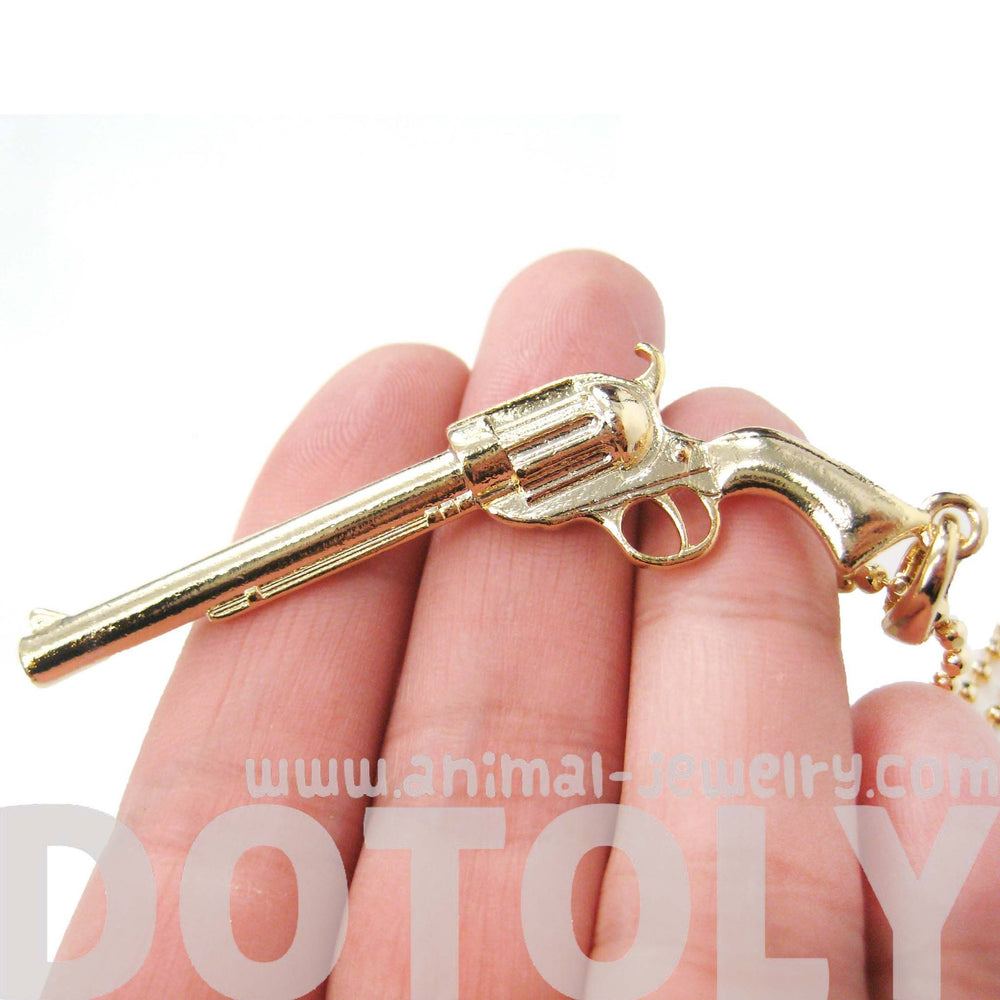 Detailed Gun Pistol Rifle Shaped Pendant Necklace in Gold | DOTOLY