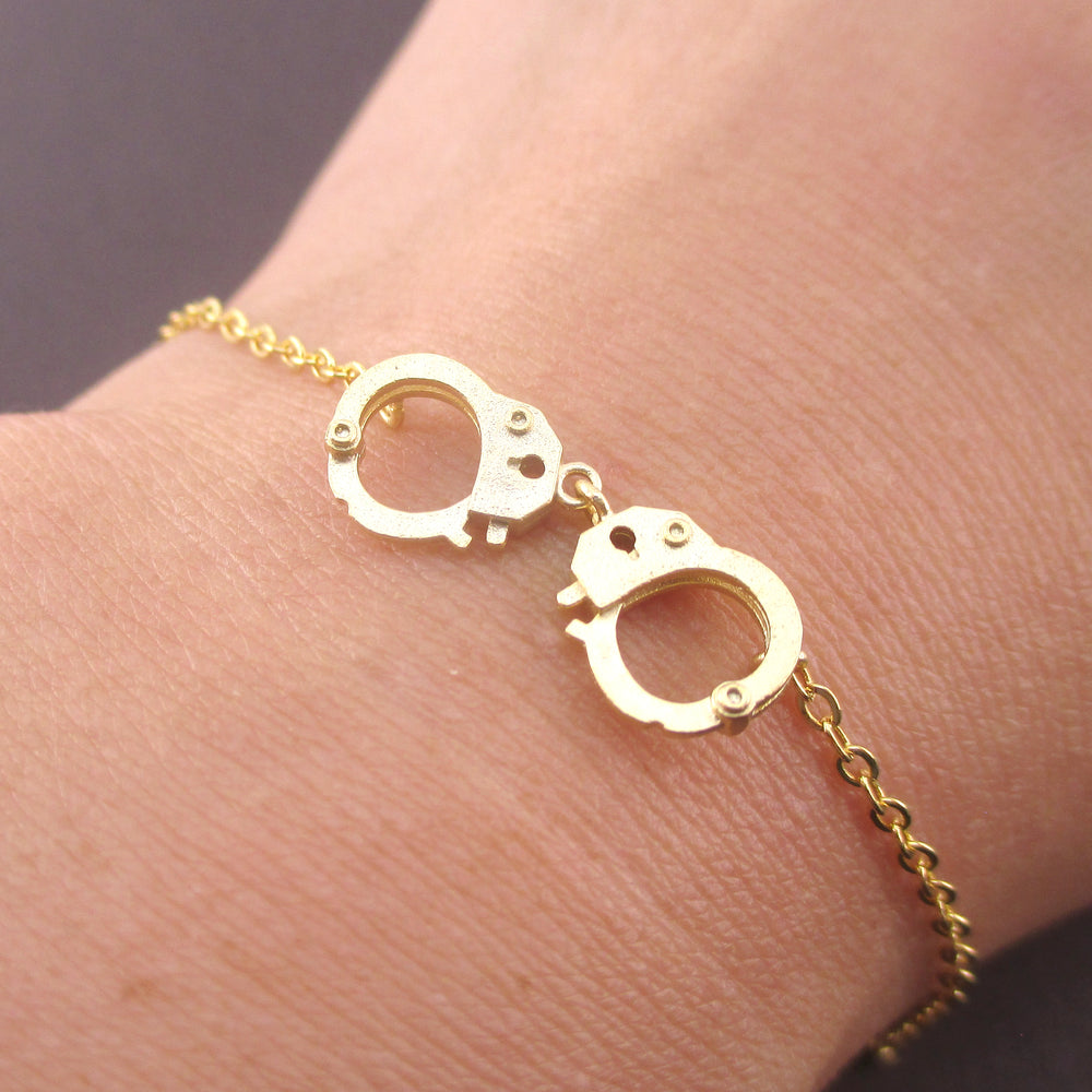 Small Realistic Handcuff Charm Bracelet in Silver or Gold