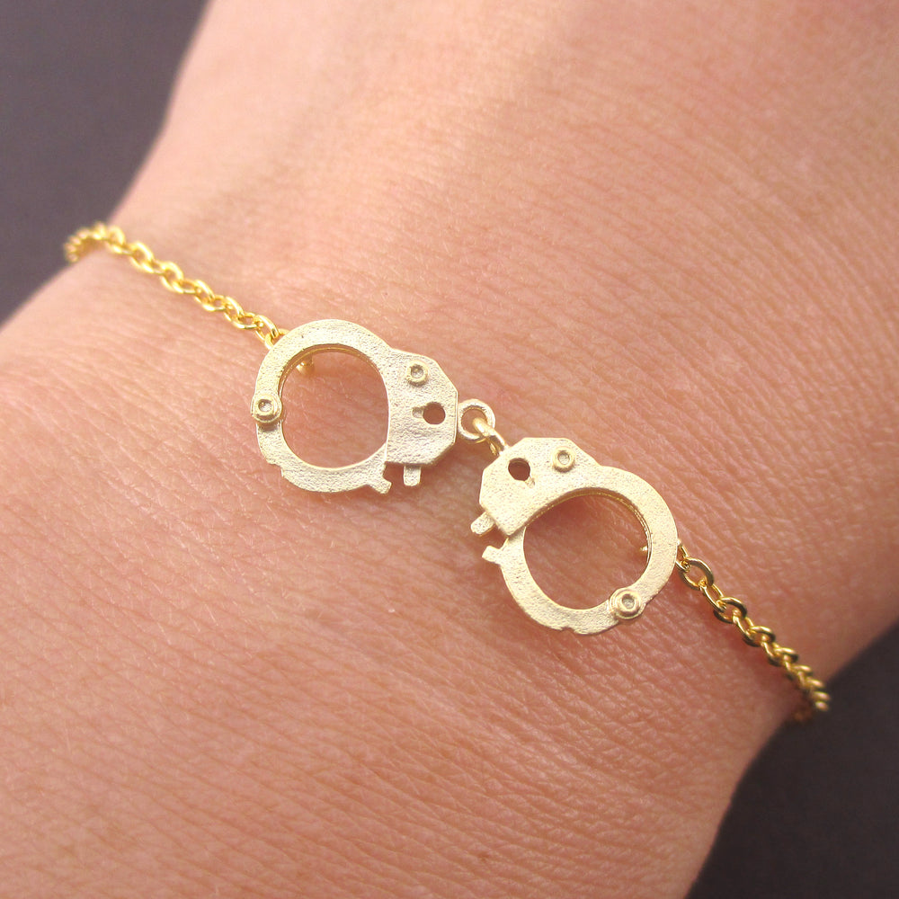 Small Realistic Handcuff Charm Bracelet in Silver or Gold