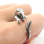 Detailed Horse Pony Animal Wrap Around Ring in Shiny Silver | DOTOLY