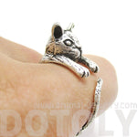 Detailed 3D Kitty Cat Shaped Animal Wrap Ring in Silver