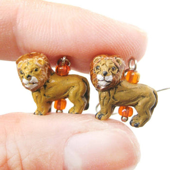 Detailed Lion Shaped Porcelain Ceramic Animal Dangle Earrings | DOTOLY